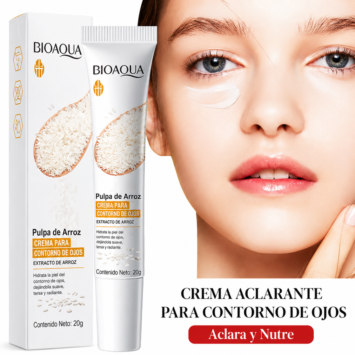 BIOAQUA crema de ojos de arroz blanco anti ojeras